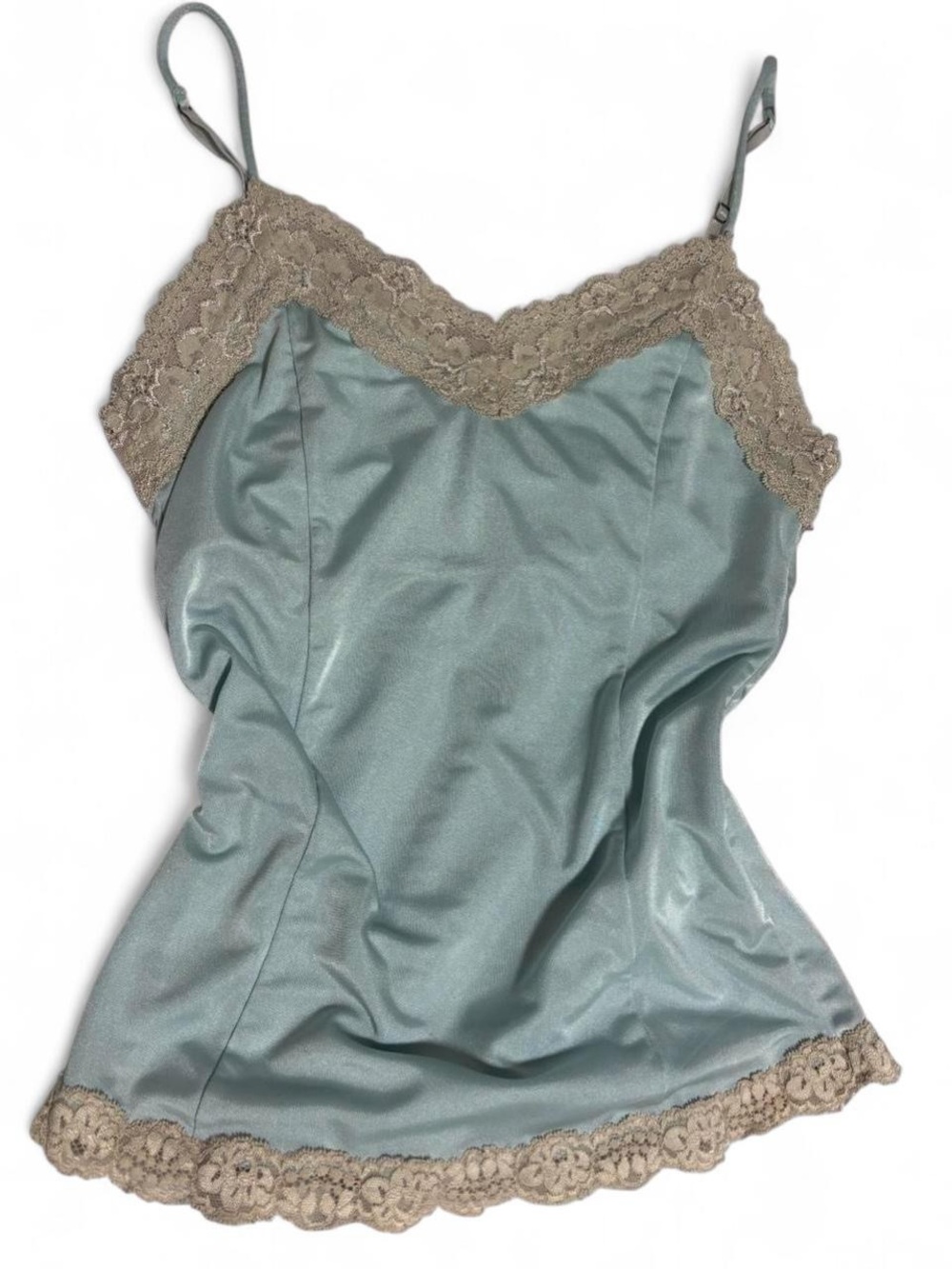 Satin Lace Cami in teal and cream